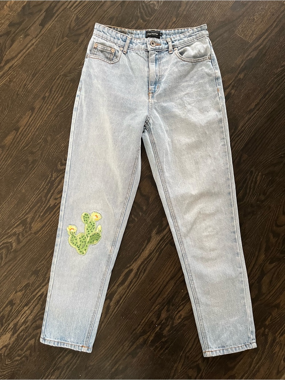 Frank & Oak Cactus Embroidered 100% Cotton High Rise Straight Mom Jeans Size 26